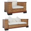 vidaXL 2 pcs conjunto de sof&aacute;s com almofad&otilde;es vime natural castanho