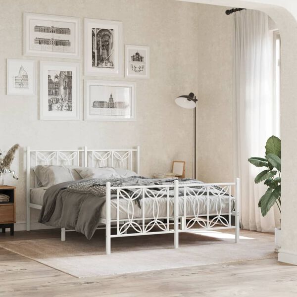 vidaXL Estrutura de cama com cabeceira e p&eacute;s 140x190 cm metal branco