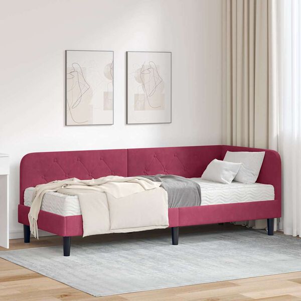 vidaXL Estrutura de Cama de Canto Vinho Vermelho 80 x 200 cm Veludo