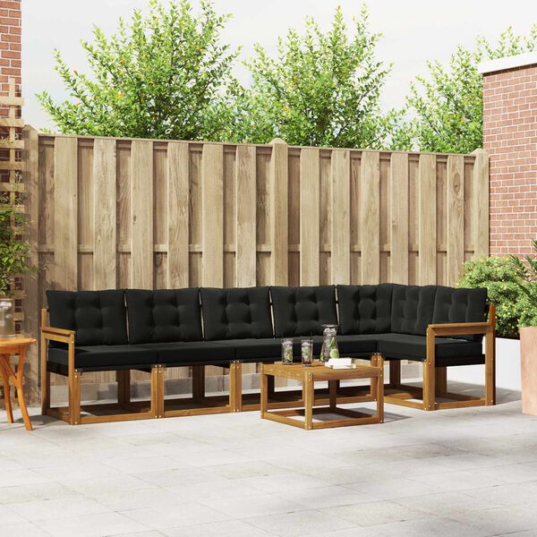 vidaXL Conjunto de Sof&aacute;s para Exterior 7 pcs Natural e Preto