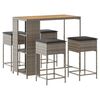 vidaXL 5 pcs conjunto de bar p/ jardim c/ almofad&otilde;es vime PE cinzento