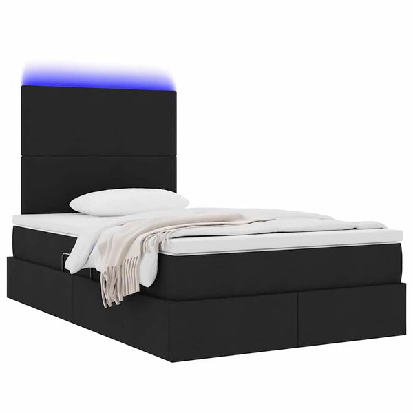 vidaXL Cama com arrumação e LED Preto 120 x 200 cm Poliéster