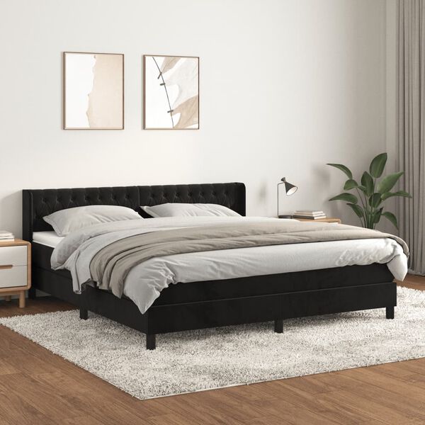 vidaXL Cama com molas/colch&atilde;o 160x200 cm veludo preto