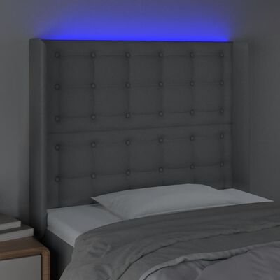 vidaXL Cabeceira cama c/ luzes LED tecido 103x16x118/128cm cinza-claro