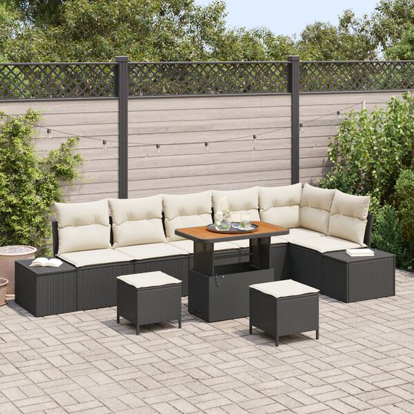 vidaXL Conjunto de Sof&aacute; de Jardim 9 pcs Preto Rattan Sint&eacute;tico