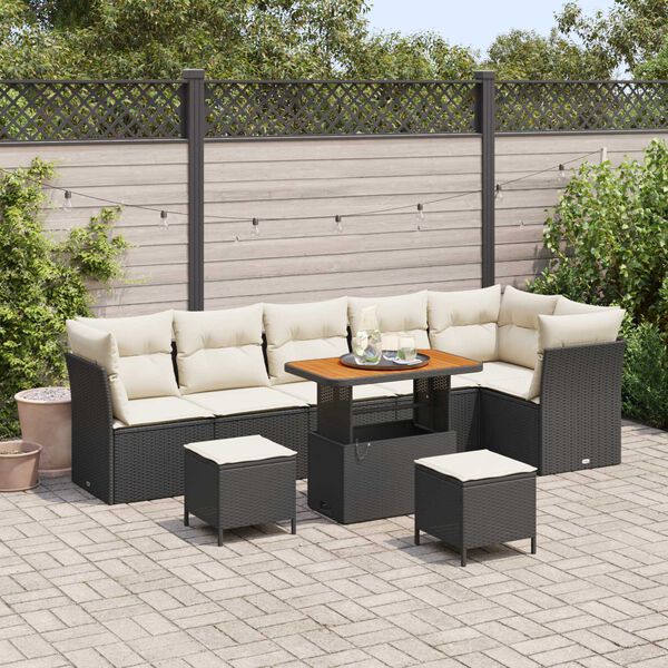 vidaXL Conjunto de Sof&aacute; de Jardim 9 pcs Preto vime PE