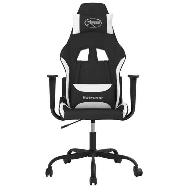 vidaXL Cadeira de gaming tecido preto e branco
