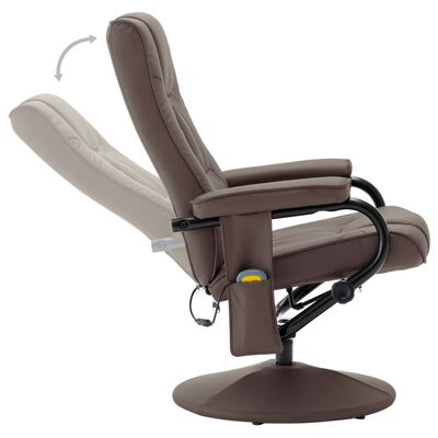 vidaXL Cadeira de massagens c/ apoio de pés couro artificial castanho
