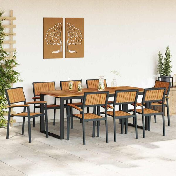vidaXL Conjunto de Jantar para Jardim 9 pcs Preto