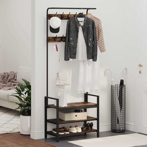 vidaXL Cabideiro Carvalho Defumado 75 x 34 x 184 cm Madeira processada