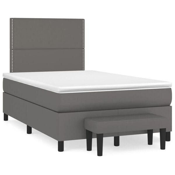 vidaXL Cama boxspring com colch&atilde;o 120x190 cm couro artificial cinzento
