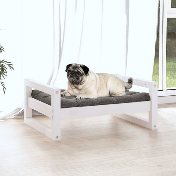 vidaXL Cama para c&atilde;es 65,5x50,5x28 cm madeira de pinho maci&ccedil;a branco
