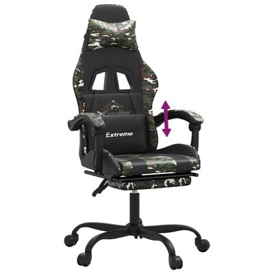 vidaXL Cadeira gaming c/ apoio pés couro artificial preto e camuflado