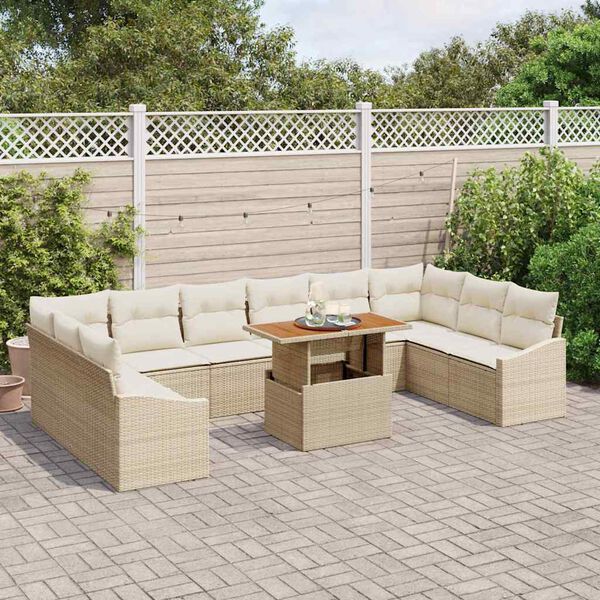 vidaXL Conjunto de Sofá de Jardim 11 pcs Bege Rattan Sintético