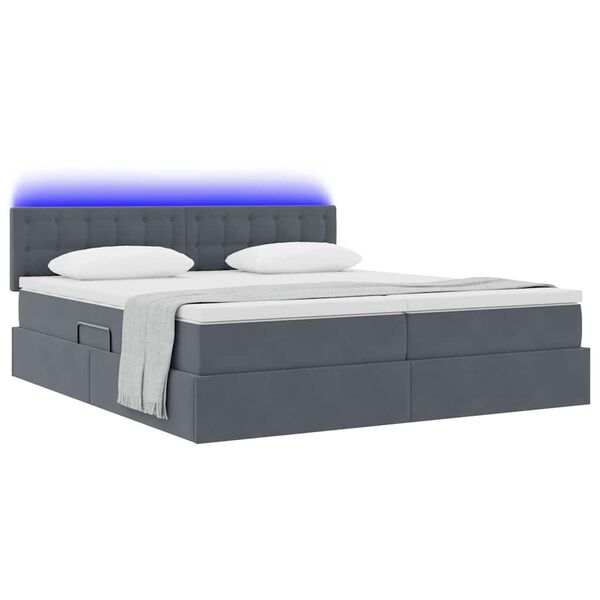 vidaXL Cama com luzes de tira LED Cinza Escuro 200 x 200 cm Veludo