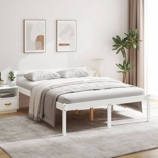 vidaXL Cama para idosos 160x200 cm pinho maci&ccedil;o branco