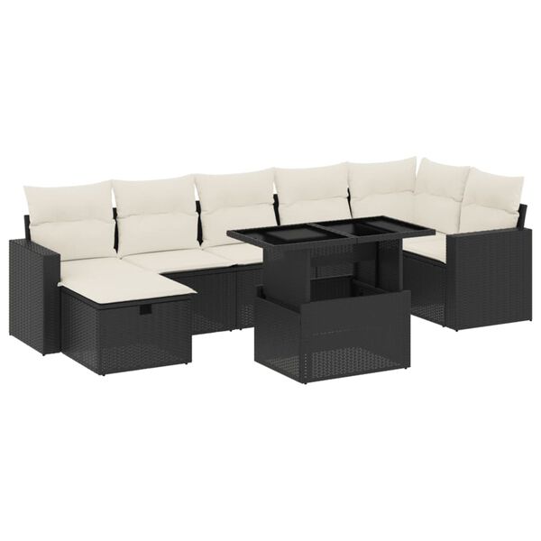 vidaXL 8 pcs conjunto sof&aacute;s de jardim com almofad&otilde;es vime PE preto