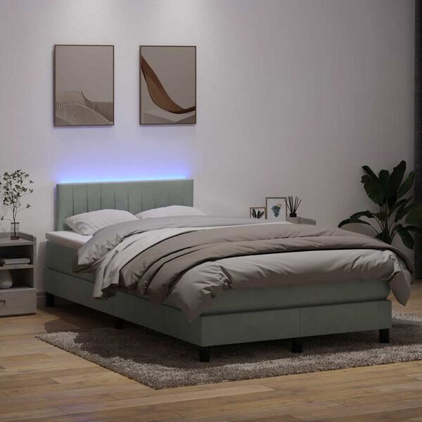 vidaXL Cama box spring c/ colch&atilde;o e LED 120x210 cm veludo cinzento-claro