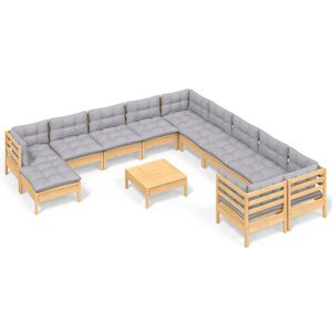 vidaXL 12 pcs conjunto lounge de jardim c/ almofad&otilde;es cinza pinho