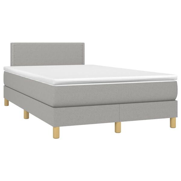 vidaXL Cama box spring c/ colch&atilde;o e LED 120x190 cm tecido cinza-claro
