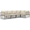 vidaXL 5 pcs conjunto lounge de jardim c/ almofad&otilde;es vime PE antracite