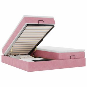 vidaXL Estrutura de cama otomana com colch&otilde;es 160x200 cm veludo rosa