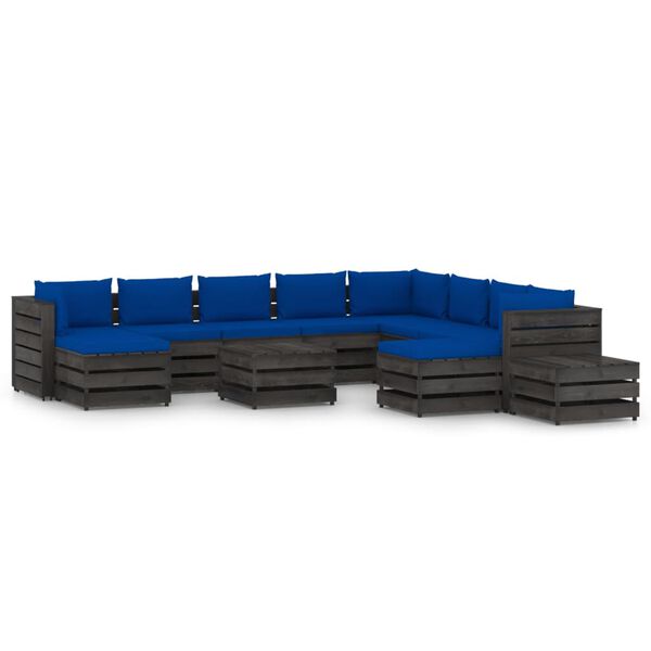 vidaXL 12pcs conj. lounge jardim + almofad&otilde;es madeira impreg. cinzento