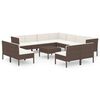 vidaXL 12 pcs conjunto lounge jardim c/ almofad&otilde;es vime PE castanho