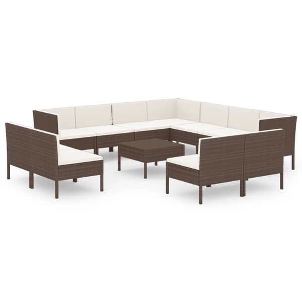 vidaXL 12 pcs conjunto lounge jardim c/ almofad&otilde;es vime PE castanho