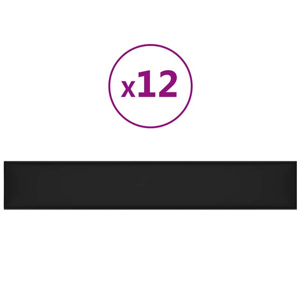 vidaXL Painel de parede 12 pcs 90x15 cm couro artificial 1,62 m&sup2; preto