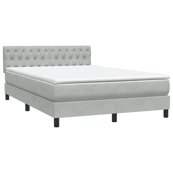 vidaXL Cama com molas/colch&atilde;o 160x220 cm veludo cinzento-claro