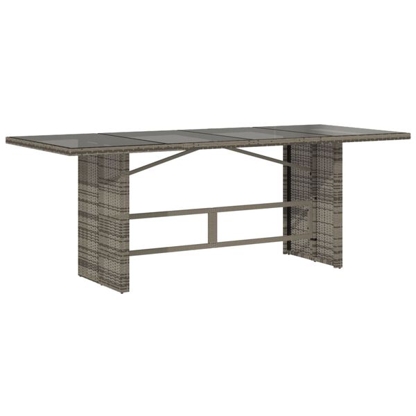 vidaXL Mesa de jardim com tampo de vidro 190x80x75 cm vime PE cinza