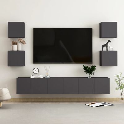 vidaXL 7 pcs conjunto de móveis de TV contraplacado cinzento