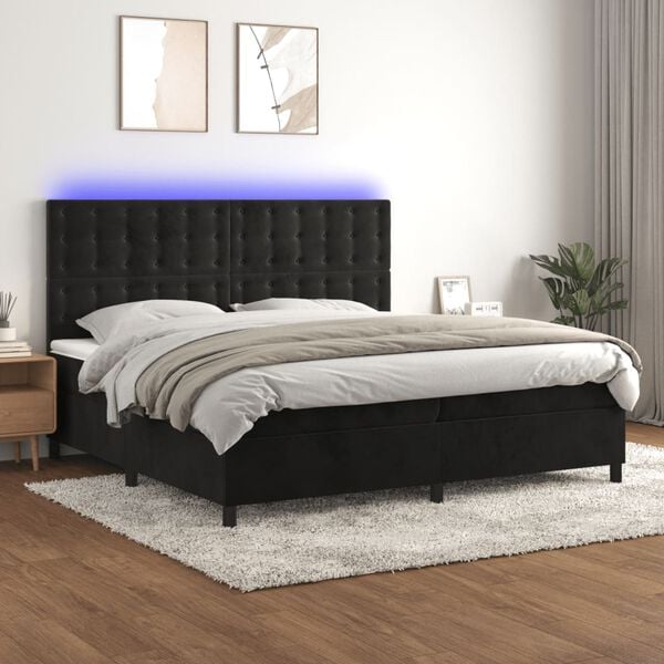 vidaXL Cama box spring c/ colch&atilde;o/LED 200x200 cm veludo preto
