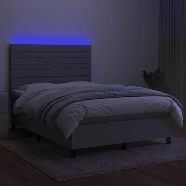 vidaXL Cama box spring c/ colch&atilde;o e LED 140x190 cm tecido cinza-claro