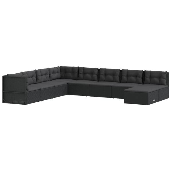 vidaXL 9 pcs conjunto lounge de jardim c/ almofad&otilde;es vime PE preto