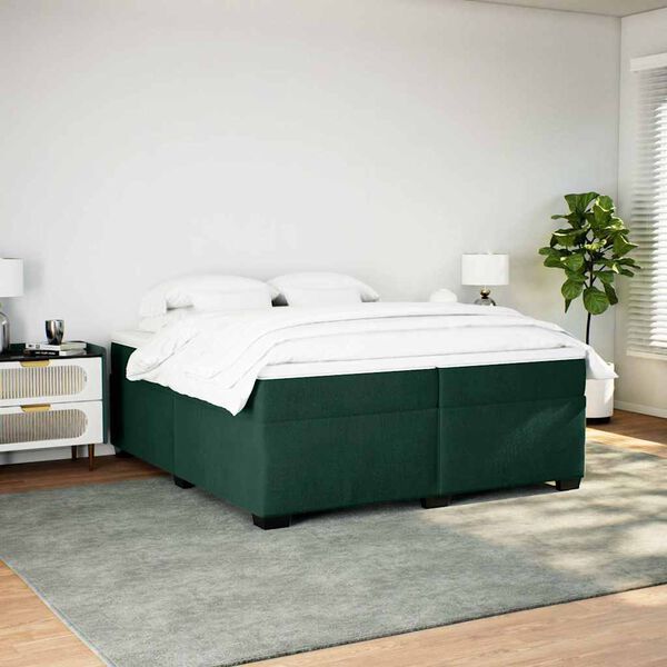 vidaXL Cama com molas/colch&atilde;o 200x200 cm veludo verde-escuro