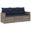 vidaXL Conjunto de sof&aacute; de jardim de 3 pe&ccedil;as com almofadas em rattan sint&eacute;tico cinza