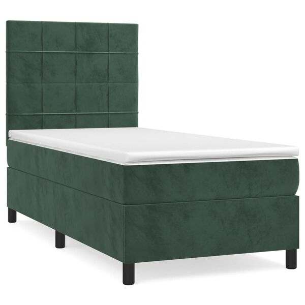 vidaXL Cama com molas/colch&atilde;o 100x200 cm veludo verde-escuro