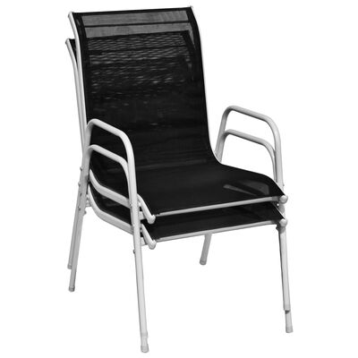 vidaXL Cadeiras de jardim empilháveis 2 pcs aço e textilene preto