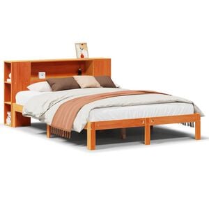 vidaXL Cama com estante sem colch&atilde;o 140x190 cm pinho maci&ccedil;o
