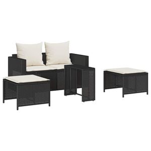 vidaXL 5 pcs conjunto sof&aacute;s de jardim c/ almofad&otilde;es empilh&aacute;vel vime PE