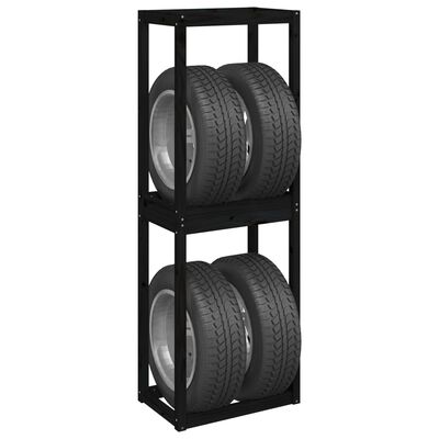 vidaXL Prateleira para pneus 63x40x180cm madeira de pinho maciça preto
