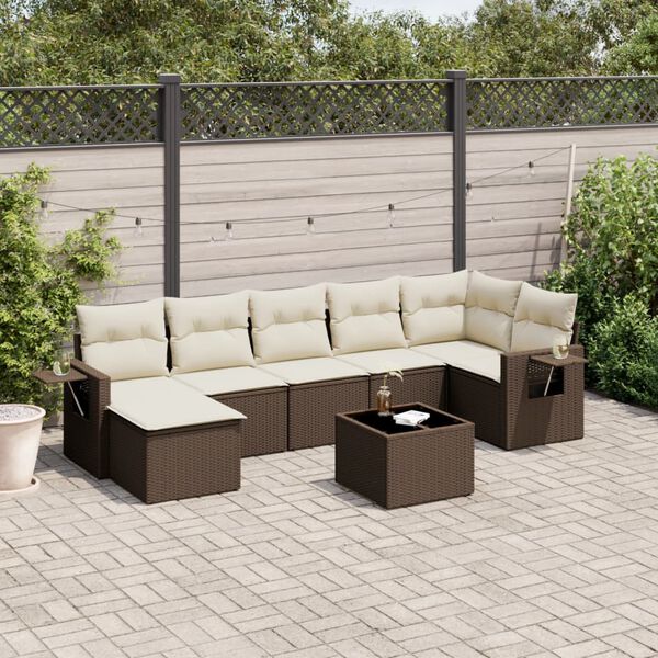 vidaXL 8 pcs conjunto sofás de jardim c/ almofadões vime PE castanho
