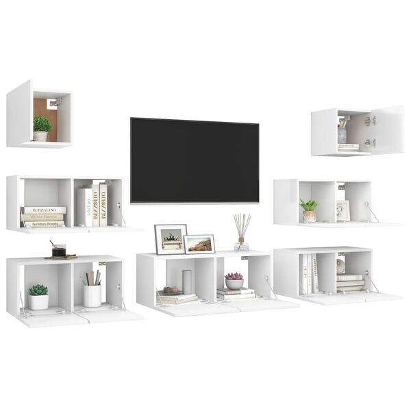 vidaXL 7 pcs conjunto de m&oacute;veis de TV derivados de madeira branco