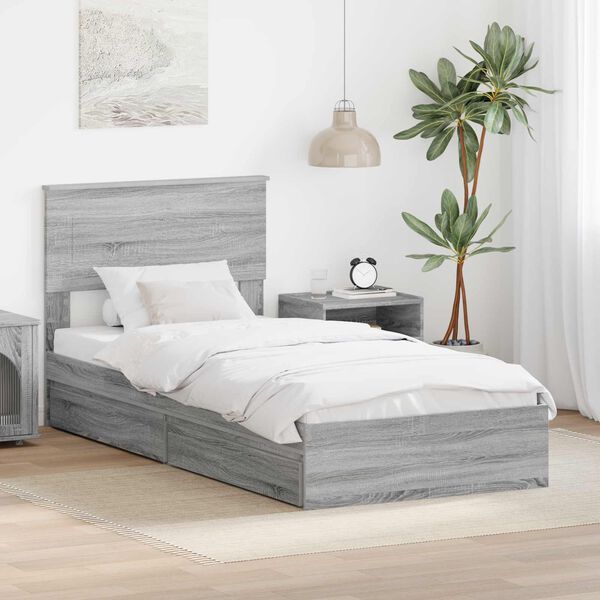 vidaXL Cama com Armazenamento com cabeceira Cinza Sonoma 75 x 190 cm