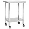 vidaXL Mesa de trabalho de cozinha c/ rodas 60x30x85 cm a&ccedil;o inoxid&aacute;vel
