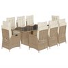 vidaXL 9 pcs conjunto de jantar p/ jardim com almofad&otilde;es vime PE bege