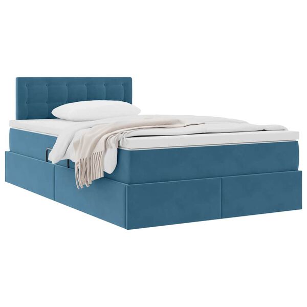 vidaXL Cama com Armazenamento com colch&atilde;o Azul 120 x 190 cm Veludo
