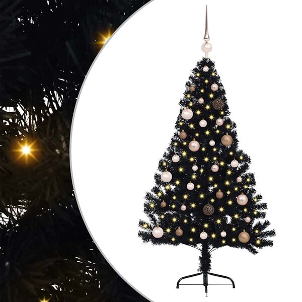 vidaXL &Aacute;rvore de Natal Artificial Pr&eacute;-iluminada Preto 150 cm PVC